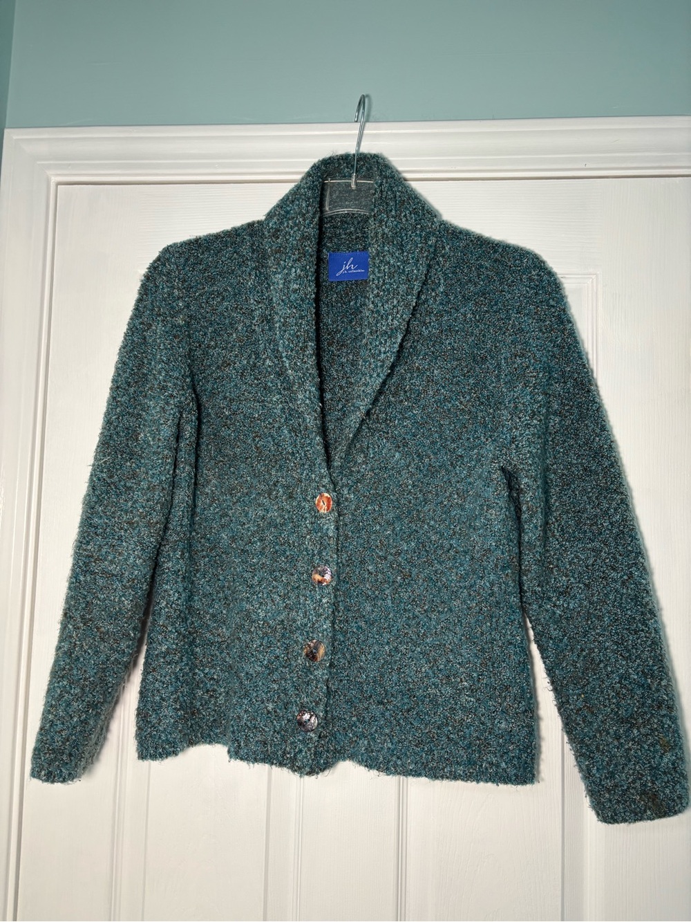 JH Collectibles Teal Bouclé Shawl Collar Cardigan
